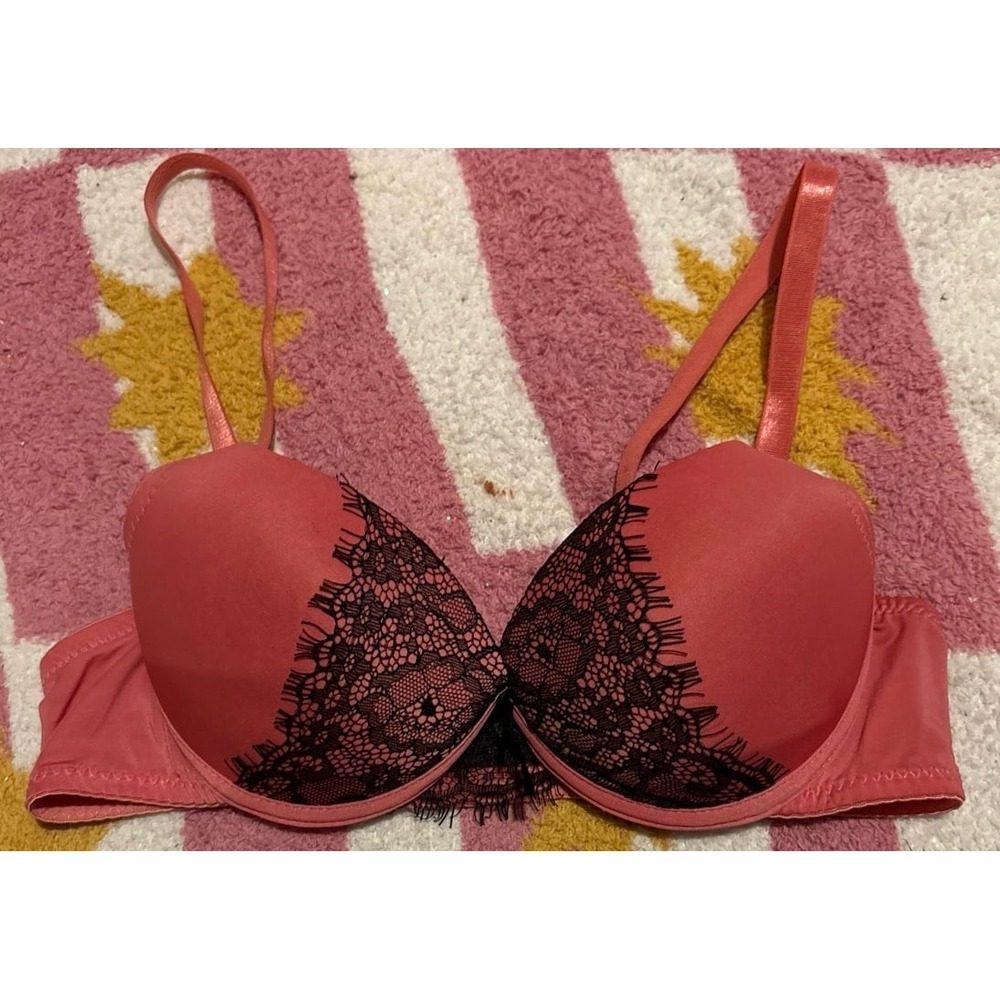 Inteco Intimates Dark Pink & Black‎ Lace Padded Push-up Underwire Bra, 34B